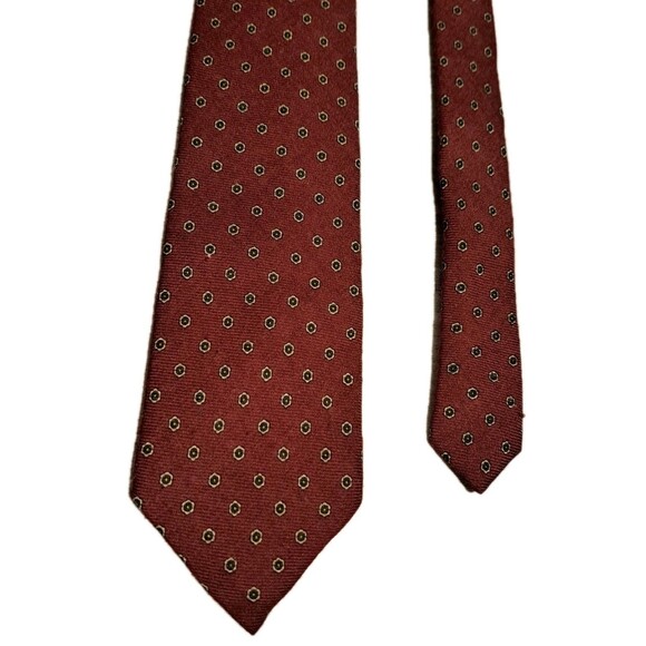 Vintage Polo Ralph Lauren Wool/Silk Red Geometric Tie Made By Hand In USA - Picture 1 of 8